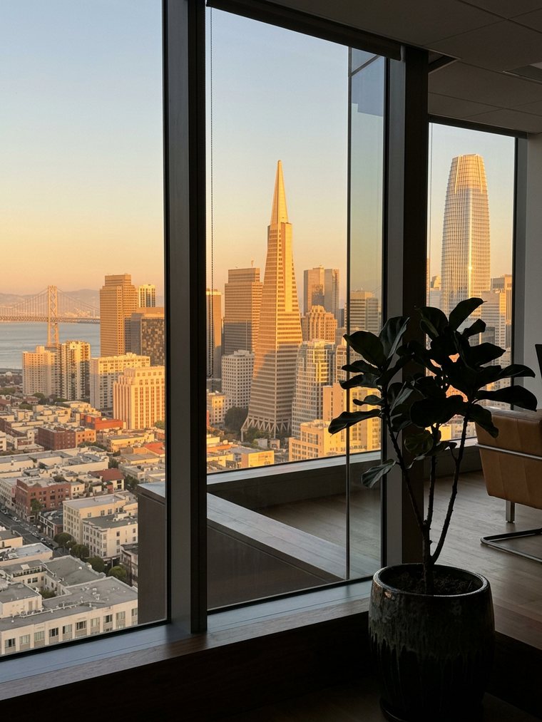 The view from the office at golden hour